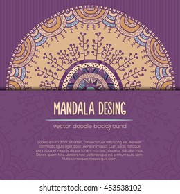 Vector mandala decor for your design with abstract ornament. Vector vintage nature business card. Oriental nature design Layout. Islam, Arabic, Indian, ottoman motifs. Ornamental doodle background.