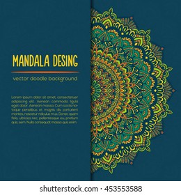 Vector mandala decor for your design with abstract ornament. Vector vintage business card. Oriental design Layout. Islam, Arabic, Indian, ottoman motifs. Ornamental doodle background.