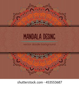 Vector mandala decor for your design with abstract ornament. Vector vintage business card. Oriental design Layout. Islam, Arabic, Indian, ottoman motifs. Ornamental doodle background.