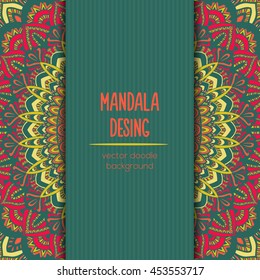 Vector mandala decor for your design with abstract ornament. Vector vintage business card. Oriental design Layout. Islam, Arabic, Indian, ottoman motifs. Ornamental doodle background.