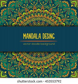 Vector mandala decor for your design with abstract ornament. Vector vintage business card. Oriental design Layout. Islam, Arabic, Indian, ottoman motifs. Ornamental doodle background.