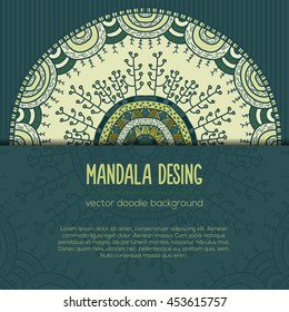 Vector mandala decor for your design with abstract ornament. Vector vintage nature business card. Oriental design Layout. Islam, Arabic, Indian, ottoman motifs. Ornamental doodle background.