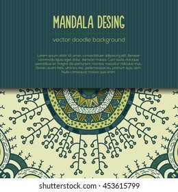 Vector mandala decor for your design with abstract ornament. Vector vintage nature business card. Oriental design Layout. Islam, Arabic, Indian, ottoman motifs. Ornamental doodle background.