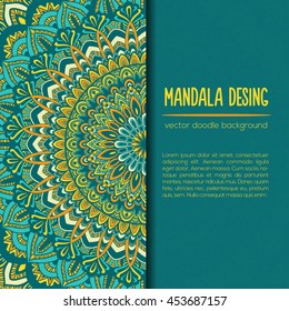 Vector mandala decor for your design with abstract ornament. Vector vintage business card. Oriental design Layout. Islam, Arabic, Indian, ottoman motifs. Ornamental doodle background.