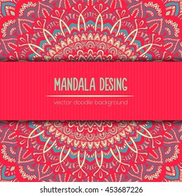 Vector mandala decor for your design with abstract ornament. Vector vintage business card. Oriental design Layout. Islam, Arabic, Indian, ottoman motifs. Ornamental doodle background.