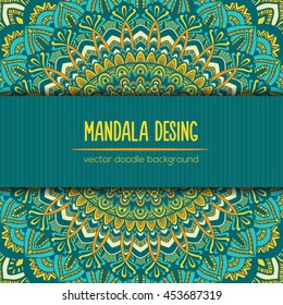 Vector mandala decor for your design with abstract ornament. Vector vintage business card. Oriental design Layout. Islam, Arabic, Indian, ottoman motifs. Ornamental doodle background.