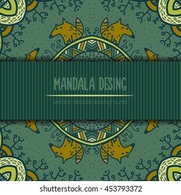 Vector mandala decor for your design with abstract ornament about forest and foxes.. Vector vintage business card. Oriental design Layout. Islam, Arabic, Indian, ottoman motifs.