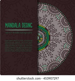 Vector mandala decor for your design with abstract ornament. Vector vintage nature business card. Oriental design Layout. Islam, Arabic, Indian, ottoman motifs. Ornamental doodle background.