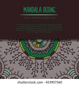 Vector mandala decor for your design with abstract ornament. Vector vintage nature business card. Oriental design Layout. Islam, Arabic, Indian, ottoman motifs. Ornamental doodle background.