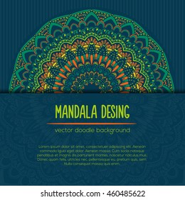 Vector mandala decor for your design with abstract ornament. Vector vintage business card. Oriental design Layout. Islam, Arabic, Indian, ottoman motifs. Ornamental doodle background.