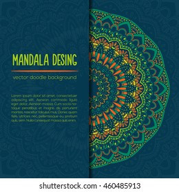 Vector mandala decor for your design with abstract ornament. Vector vintage business card. Oriental design Layout. Islam, Arabic, Indian, ottoman motifs. Ornamental doodle background.