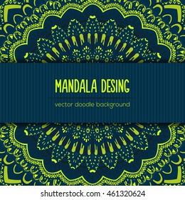 Vector mandala decor for your design with abstract ornament. Vector vintage business card. Oriental design Layout. Islam, Arabic, Indian, ottoman motifs. Ornamental doodle background.