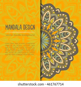 Vector mandala decor for your design with abstract ornament. Vector vintage business card. Oriental design Layout. Islam, Arabic, Indian, ottoman motifs. Ornamental doodle background.