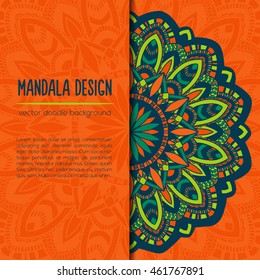 Vector mandala decor for your design with abstract ornament. Vector vintage business card. Oriental design Layout. Islam, Arabic, Indian, ottoman motifs. Ornamental doodle background.