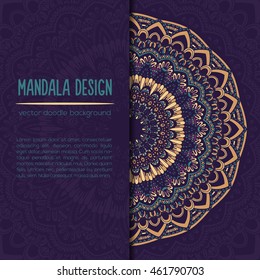 Vector mandala decor for your design with abstract ornament. Vector vintage business card. Oriental design Layout. Islam, Arabic, Indian, ottoman motifs. Ornamental doodle background.