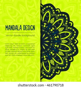 Vector mandala decor for your design with abstract ornament. Vector vintage business card. Oriental design Layout. Islam, Arabic, Indian, ottoman motifs. Ornamental doodle background.