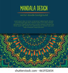 Vector mandala decor for your design with abstract ornament. Vector vintage business card. Oriental design Layout. Islam, Arabic, Indian, ottoman motifs. Ornamental doodle background.