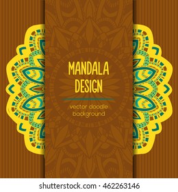 Vector mandala decor for your design with abstract ornament. Vector vintage business card. Oriental design Layout. Islam, Arabic, Indian, ottoman motifs. Ornamental doodle background.