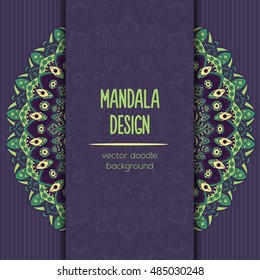Vector mandala decor for your design with abstract ornament. Vector vintage business card. Oriental design Layout. Islam, Arabic, Indian, ottoman motifs. Ornamental doodle background.