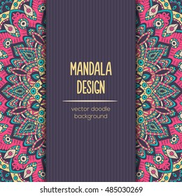 Vector mandala decor for your design with abstract ornament. Vector vintage business card. Oriental design Layout. Islam, Arabic, Indian, ottoman motifs. Ornamental doodle background.