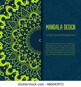 Vector mandala decor for your design with abstract ornament. Vector vintage business card. Oriental design Layout. Islam, Arabic, Indian, ottoman motifs. Ornamental doodle background.