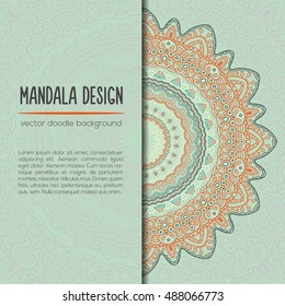 Vector mandala decor for your design with abstract ornament. Vector tribal business card. Oriental design Layout. Islam, Arabic, Indian, ottoman motifs. Ornamental doodle background.