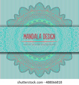 Vector mandala decor for your design with abstract ornament. Vector trinal business card. Oriental design Layout. Islam, Arabic, Indian, ottoman motifs. Ornamental doodle background.
