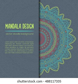 Vector mandala decor for your design with abstract ornament. Vector trinal business card. Oriental design Layout. Islam, Arabic, Indian, ottoman motifs. Ornamental doodle background.