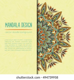 Vector mandala decor for your design with abstract ornament. Tribal business card. Oriental design Layout. Islam, Arabic, Indian, ottoman motifs. Ornamental doodle background.