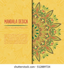 Vector mandala decor for your design with abstract ornament. Vector tribal business card. Oriental design Layout. Islam, Arabic, Indian, ottoman motifs. Ornamental doodle background.