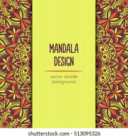 Vector mandala decor for your design with abstract ornament. Vector tribal business card. Oriental design Layout. Islam, Arabic, Indian, ottoman motifs. Ornamental doodle background.