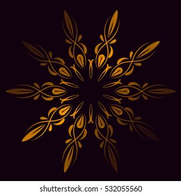 Vector mandala. Decor for your design, lace ornament, round pattern with lots of details. Oriental style, floral gold pattern, isolated on black background. Circle lace ornament.