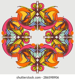 Vector mandala. Decorative lace pattern, vintage ornament with many overlapping details. Delicate crocheted lace. Oriental rug, arabesques. Turkey, Morocco, Arabic. Oriental motif, modern style