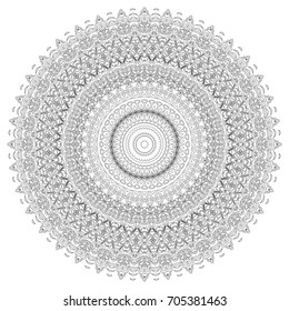 Vector Mandala. Delicate Snowflake. Black and White Round Ethnic Pattern in Moroccan, Indian or Arabic Style. Adult Coloring Page. Flourish Arabesque for Print or Decoration. Zentangle
