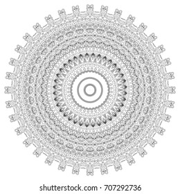 Vector Mandala. Delicate Snowflake. Black and White Round Ethnic Pattern in Moroccan, Indian or Arabic Style. Adult Coloring Page. Flourish Arabesque for Print or Decoration. Zentangle