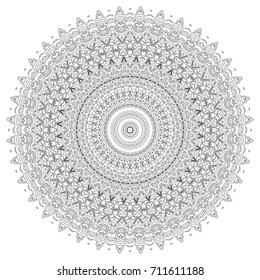 Vector Mandala. Delicate Snowflake. Black and White Round Ethnic Pattern in Moroccan, Indian or Arabic Style. Adult Coloring Page. Flourish Arabesque for Print or Decoration. Zentangle