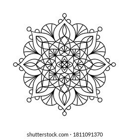 Vector mandala in doodle style. Tribal floral illustration. Abstract hand drawn mandala. Isolated on white background. Outline illustration for anti stress coloring book.