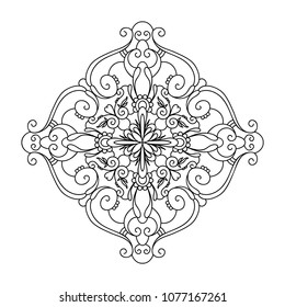vector mandala drawn with black lines on a white background