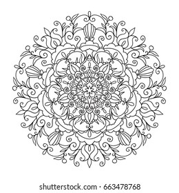vector mandala drawn with black lines on a white background
