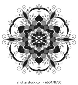 vector mandala drawn with black lines on a white background