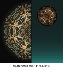 Vector mandala floral background for greeting invitation card, design element. Place for text. 