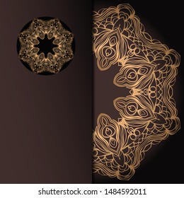 Vector mandala floral background for greeting invitation card, design element. Place for text. 