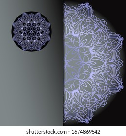 Vector mandala floral background for greeting invitation card, design element. Place for text. 