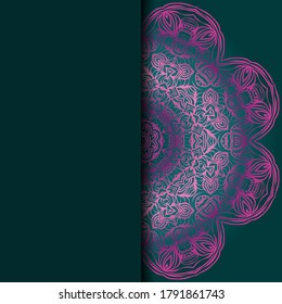Vector mandala floral background for greeting invitation card, design element. Place for text. 