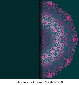 Vector mandala floral background for greeting invitation card, design element. Place for text. 