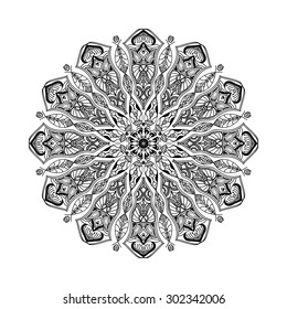 Vector mandala. Floral circular ornament with ethnic motifs. Vintage decorative elements