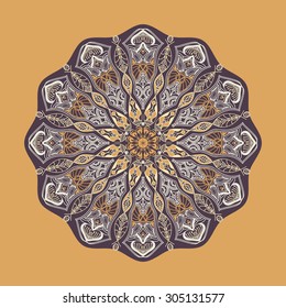 Vector mandala. Floral circular ornament with ethnic motifs. Vintage decorative elements