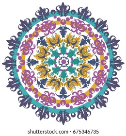 Vector  mandala. Flower and grass decor for your design, lace ornament. Round pattern, oriental style.