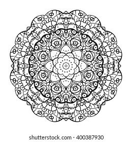 Vector mandala. Flower ornament. Hand drawn element. For print, poster, banner,brochure, invite card.