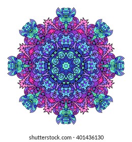 Vector mandala. Flower ornament. Hand drawn element. For print, poster, banner,brochure, invite card.